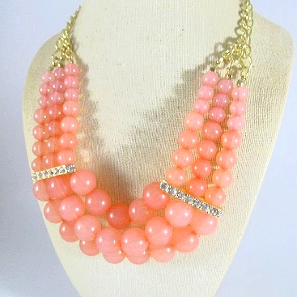 Pink Beaded Statement Crystal Bib Necklace - Picture 3 of 5